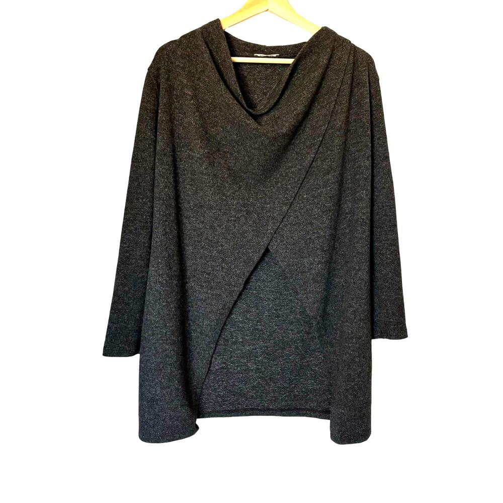Orsay Wms M Gray Crossover Draped Neck Cardigan Cape Jacket Minimalist Lagenlook
